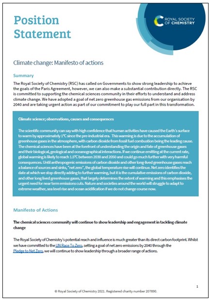 Climate change manifesto of actions front page