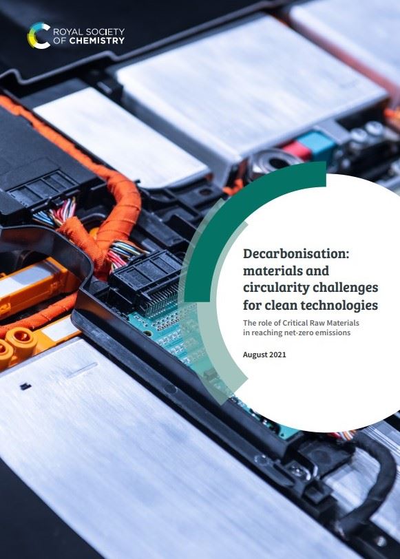 Image of the front page of the Environment, Sustainability and Energy Division report on Decarbonisation: materials and circularity challenges for clean technologies