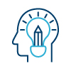 cartoon icon of lightbulb inside a head shape