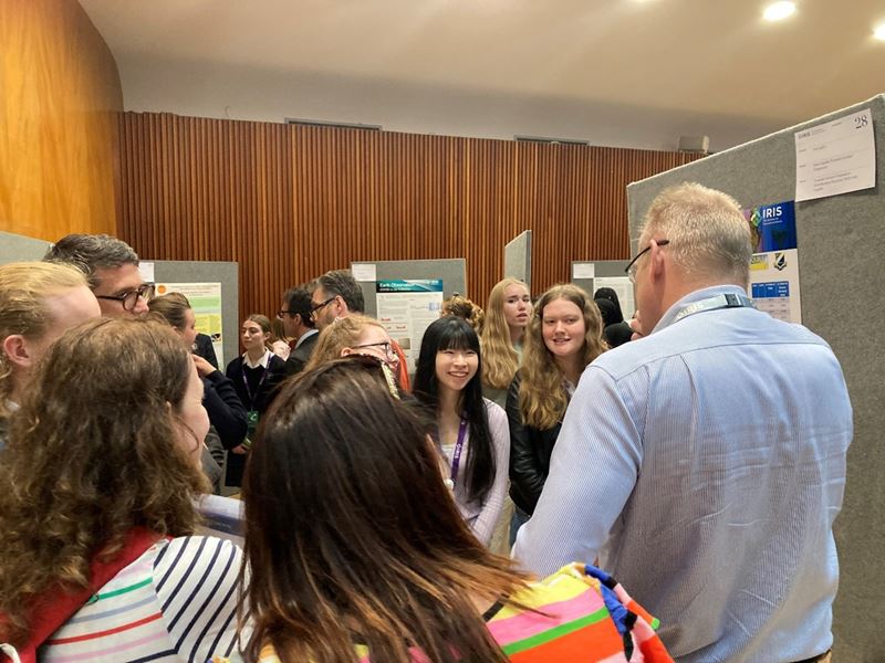 Our Lady's Grammar School students talk to Prof Tom Welton at IRIS Student Conference