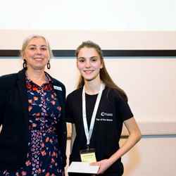 Hannah Addiscott of The Grange School (right) receives the Jackie Clee Award