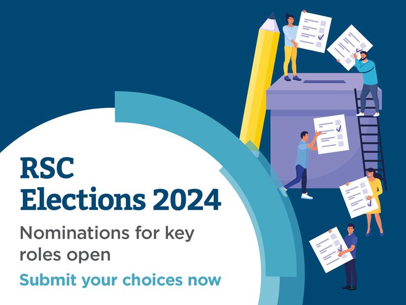 A dark blue graphic with the words '花色直播 Elections 2024 - nominations for key roles open: submit your choices now', with a giant ballot box, some small people and a massive pencil off to the right