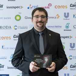 Liam Dodd, Chief Operating Officer, ThioTech Ltd, holds the 2024 Environment award