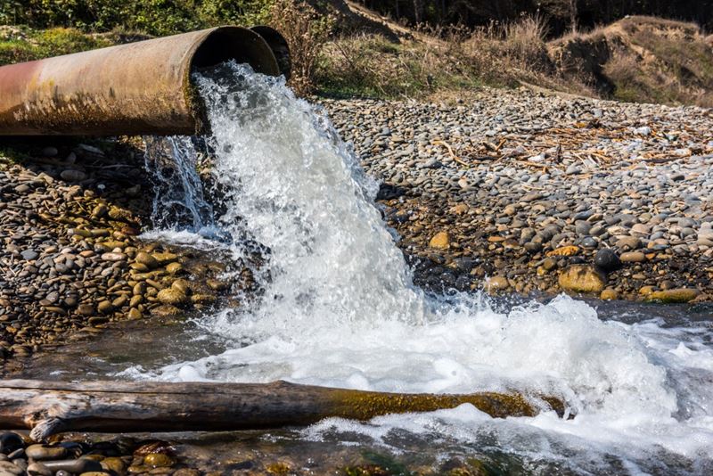 A sewage pipe pumps water into the environment