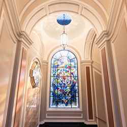stained glass window in staircase
