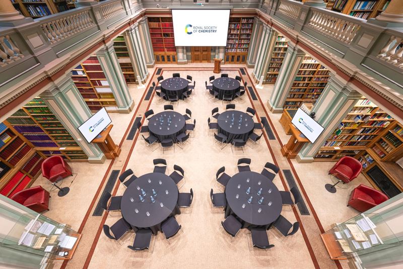aerial view of library with six conference tables