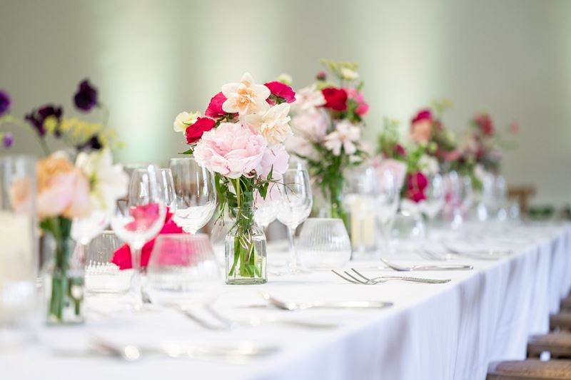 Close up of flowers on wedding table