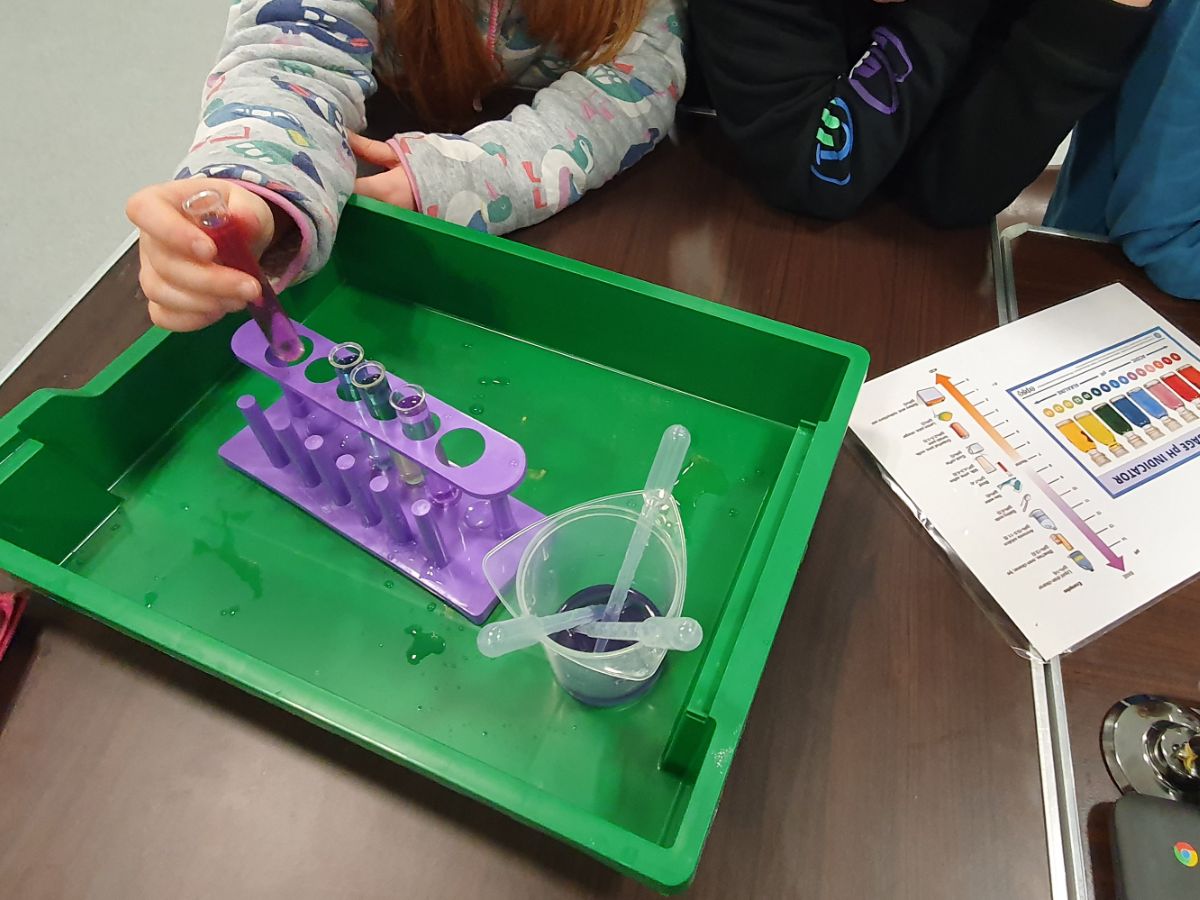 hands of children with test tubes and pipettes