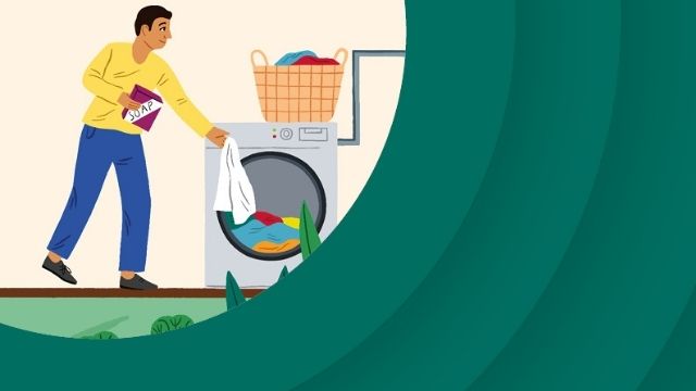PLFs graphic of person doing laundry